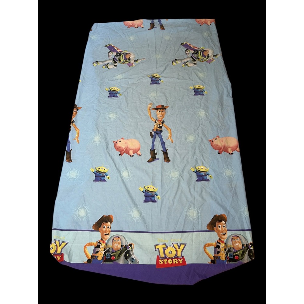 Vtg Disney Pixar Toy Story Fitted Sheet Woody Buzz Lightyear Hamm Aliens Blue